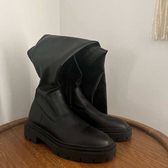ZARA | Boots Black Above The Knee Moto Style - Picture 4 of 13